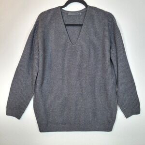 Jenni Kayne Womens Wool Cashmere Knit Ribbed Oversized Sweater Top Size XS Gray